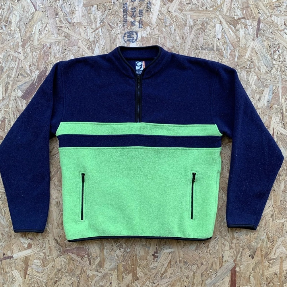 Gap 1/4 Zip Pullover Fleece Mens Large Blue Green Stretch Zip Pockets